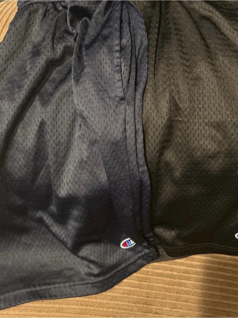 Bundle of Champion Men’s Black & Navy Athletic Mesh Shorts with Small Logo Patch